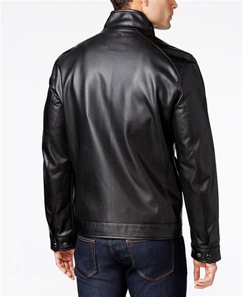 michael kors perforated faux leather moto jacket|Michael Kors asymmetrical leather jacket.